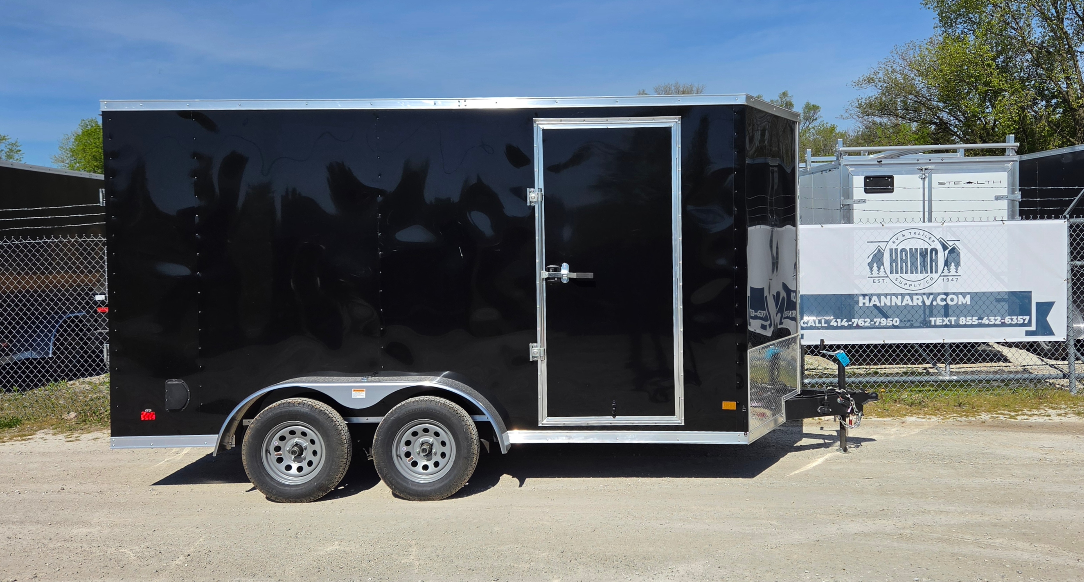 DarkHorse 7X14 Wedge Nose Tandem Axle Steel Cargo Trailer with Ramp Door, 12" Extra Height - 2500 Series - Black
